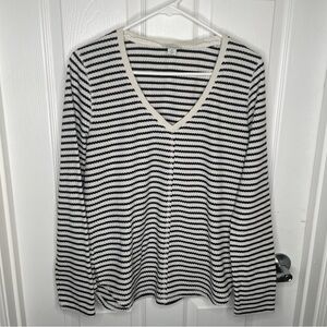 Sundance Striped Waffle Knit Thermal Minimalist Comfy Cozy in Black/White M